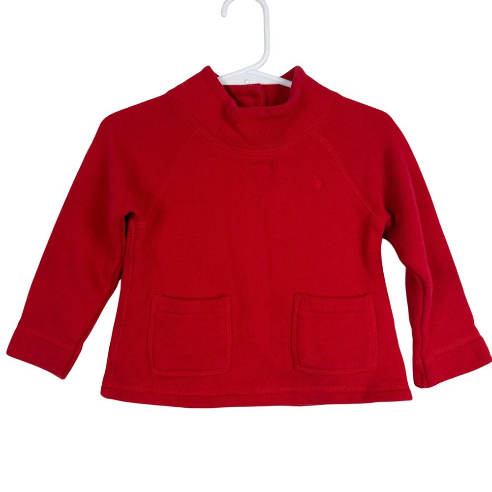 Ralph Lauren Baby Girl Mock Neck Sweater Red STAINS - 9-12 Months